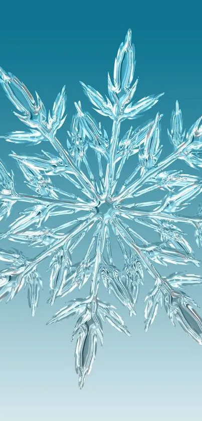 Intricate icy snowflake on turquoise background mobile wallpaper.