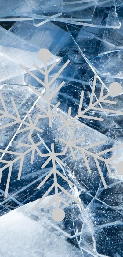 Icy blue wallpaper with snowflake design.