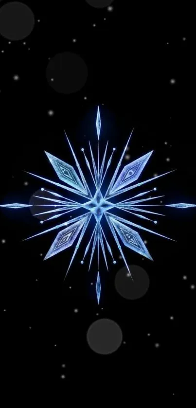 Elegant icy snowflake on black background, perfect for mobile wallpaper.