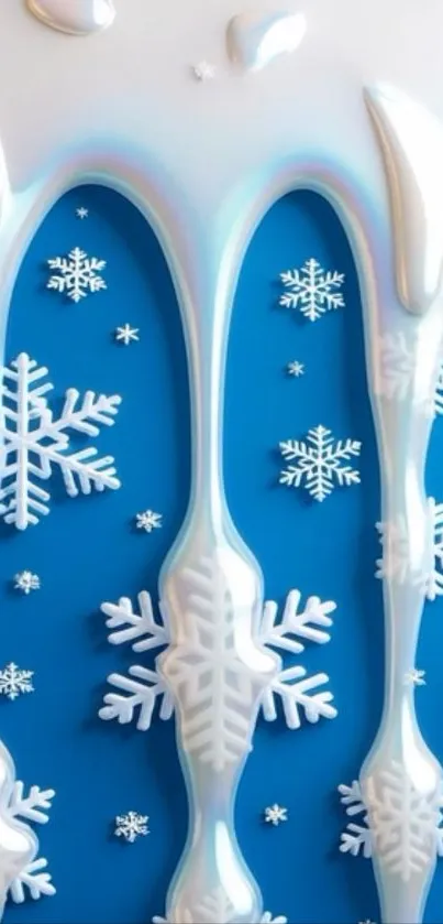 Icy blue background with cascading snowflakes.