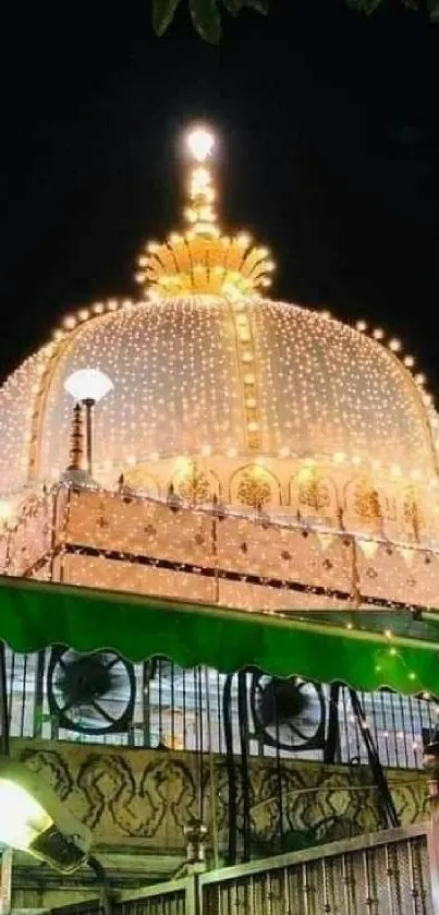 Elegant illuminated dome at night with glowing lights.