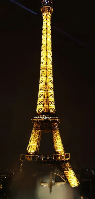 Illuminated Eiffel Tower wallpaper at night.