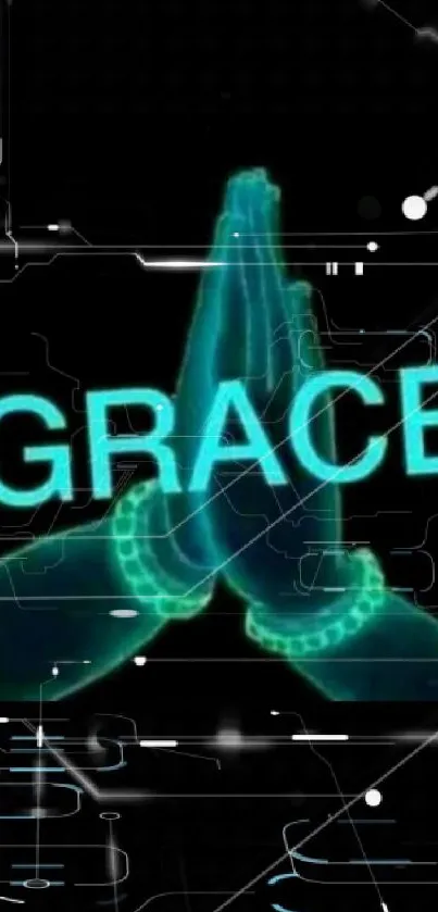 Teal glowing prayer hands with 'Grace' text.