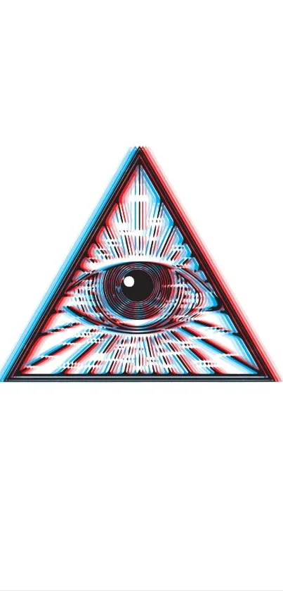 Vibrant Illuminati eye triangle design on white background.