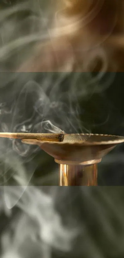 Incense burner creating swirling smoke.