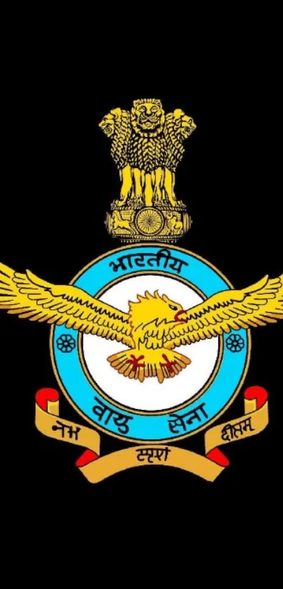 Indian Air Force emblem with black background.