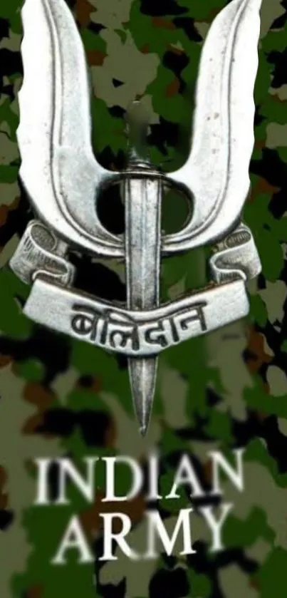 Indian Army emblem with camouflage background