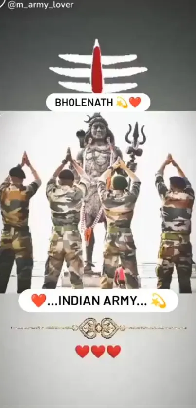 Indian soldiers pay tribute to Lord Shiva with spiritual reverence in artwork.