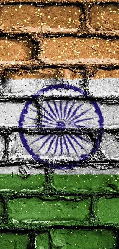 Indian flag painted on a brick wall, perfect for mobile wallpaper.