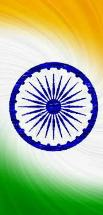 Indian flag colors wallpaper with Ashoka Chakra, vibrant and patriotic.