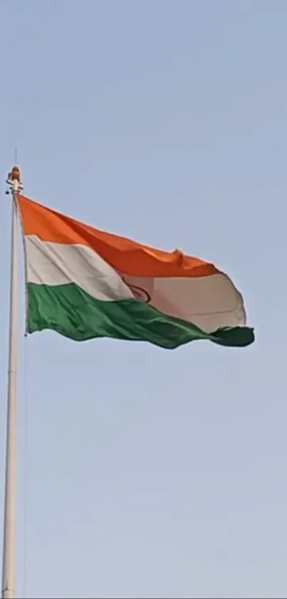 The Indian flag waves elegantly against a clear blue sky.