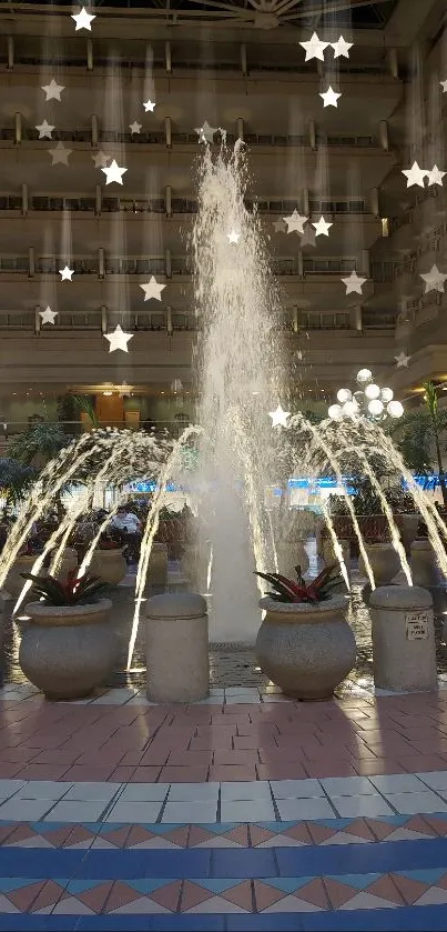 Elegant indoor fountain with architectural decor and ambient lighting.