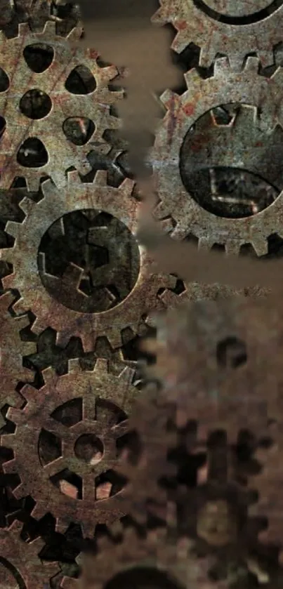 Industrial gears with metallic textures in a vintage themed mobile wallpaper.