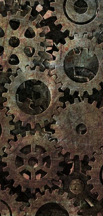 Industrial gear pattern wallpaper in brown hues.