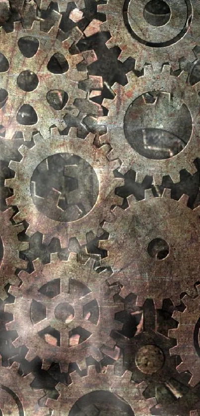 Mechanical gears in a steampunk pattern with a rusty brown texture.