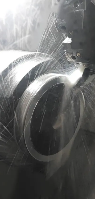 A machine cutting metal with precision and dynamic motion.