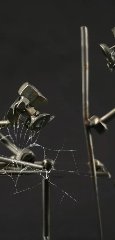 Metal art figures with intricate design on a black background.