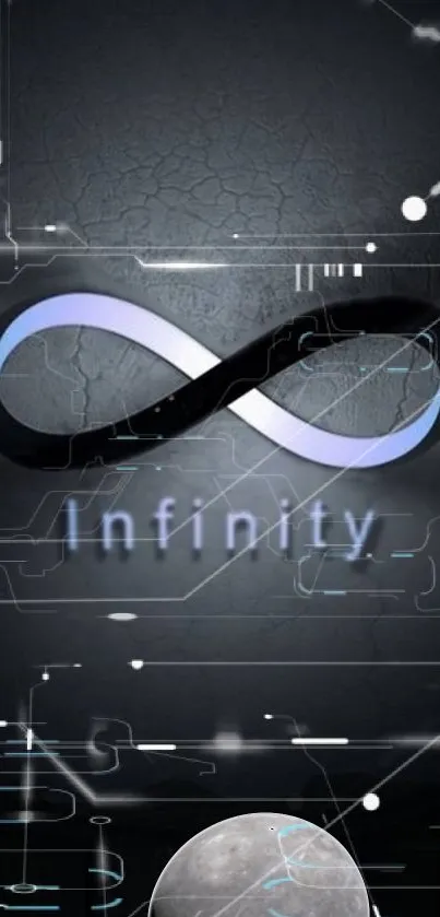 Infinity symbol on futuristic dark background mobile wallpaper.