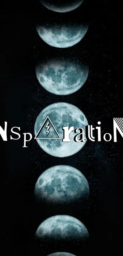 Inspiration theme wallpaper with moon phases on dark background.