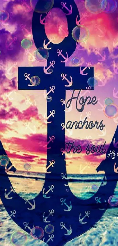 Anchor beach wallpaper with vibrant pink and purple sunset.