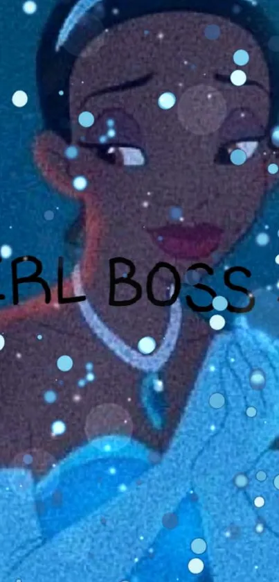 Empowering girl boss animated wallpaper in shades of blue.