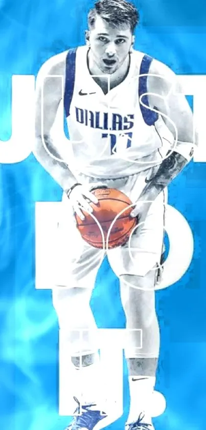 Dynamic basketball player with motivational 'Just Do It' text on blue background.