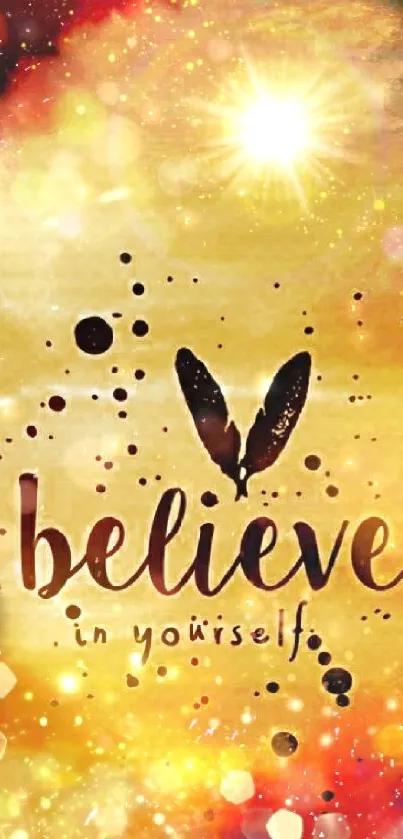 Colorful wallpaper with 'Believe in yourself' text and radiant design.