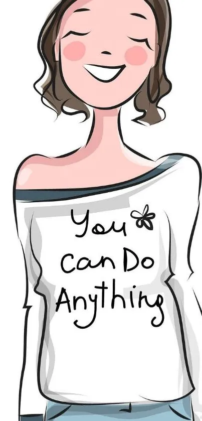 Cartoon girl with 'You Can Do Anything' shirt for motivational wallpaper.