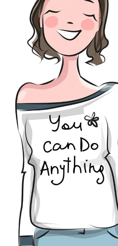 Cartoon character with inspirational message on shirt.