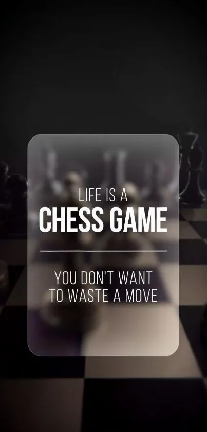 Chess board wallpaper with motivational quote overlay.