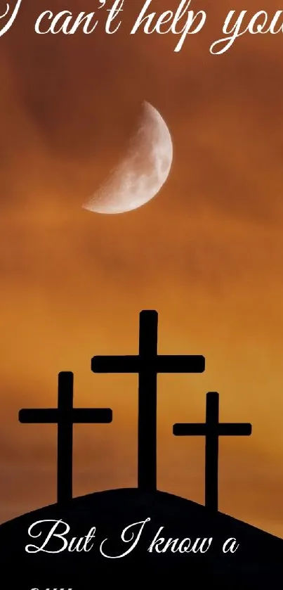 Silhouette of three crosses under a glowing moon.