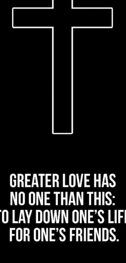 Minimalist cross with Bible verse on black wallpaper for phones.