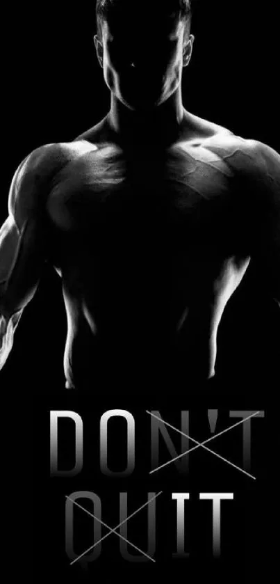 Silhouette of a muscular man with "Don't Quit" motivational text.