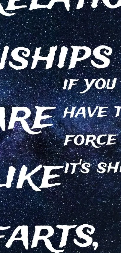 Starry galaxy wallpaper with an inspirational quote.