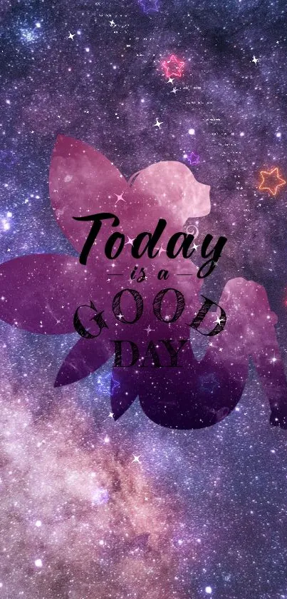Galaxy wallpaper with motivational quote.