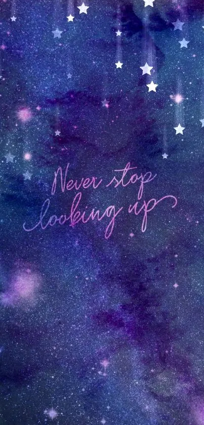 Inspirational galaxy wallpaper with stars and purple hues.