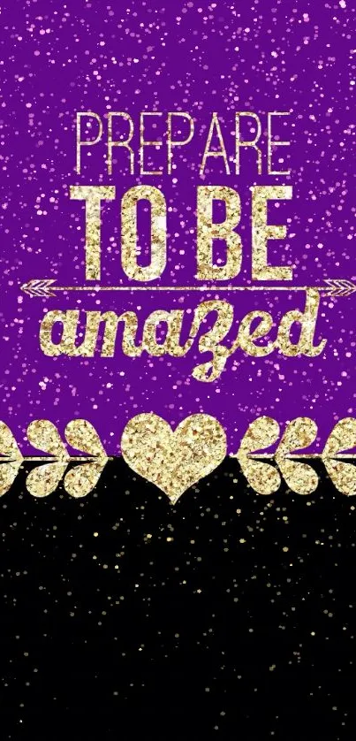 Inspirational wallpaper with glitter text on purple and black background.