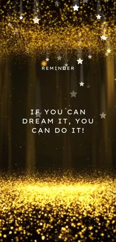 Golden starry mobile wallpaper with inspirational quote.