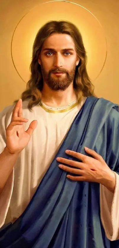 Inspirational Jesus wallpaper with radiant halo and serene expression.