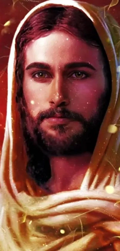 Jesus portrait with warm, spiritual colors on mobile wallpaper.