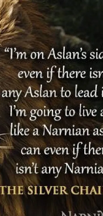 Lion with inspiring Narnia quote for mobile wallpaper.