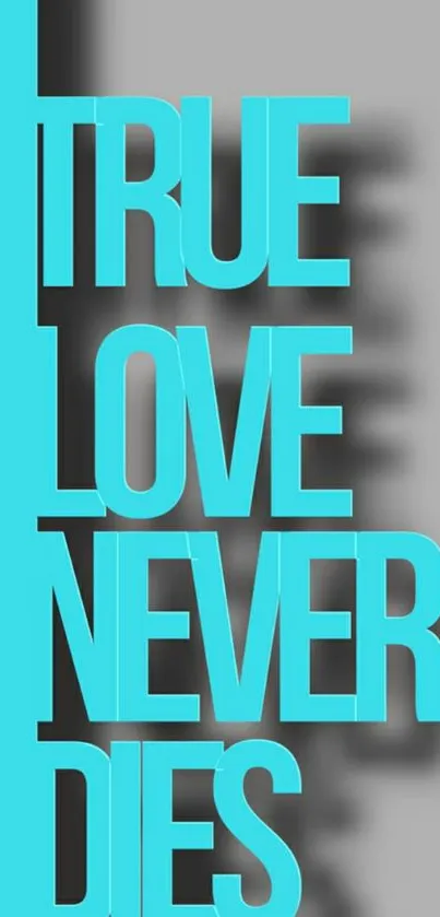 Cyan text 'True Love Never Dies' on gray background.