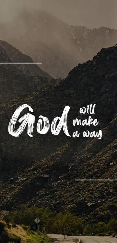 Mountain landscape with 'God will make a way' text.