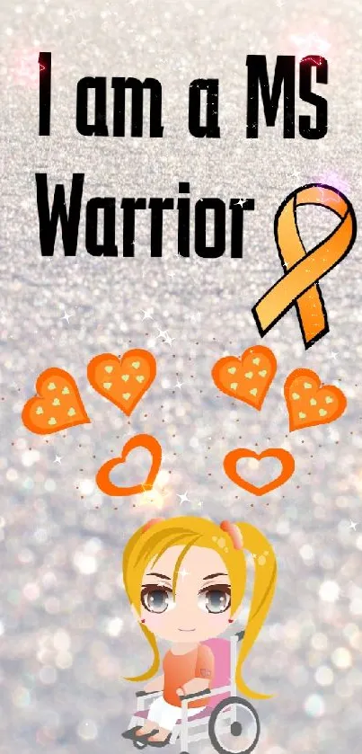 MS Warrior wallpaper with orange ribbon and hearts.