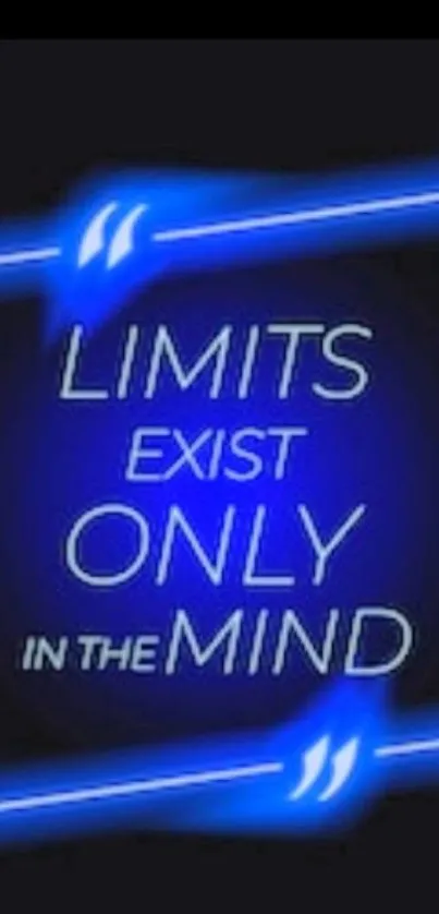 Inspirational neon quote saying Limits Exist Only in the Mind.