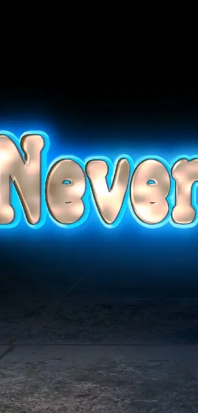 Inspirational neon text 'Never Give Up' on a dark background.