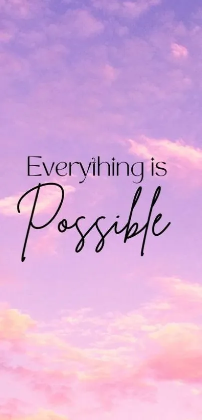 Mobile wallpaper with a pink sky and motivational quote 'Everything is Possible'.