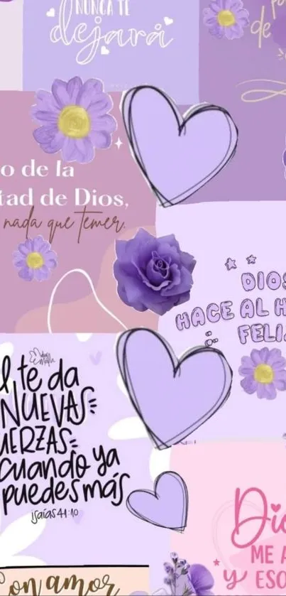 Purple aesthetic wallpaper with inspirational quotes and floral elements.