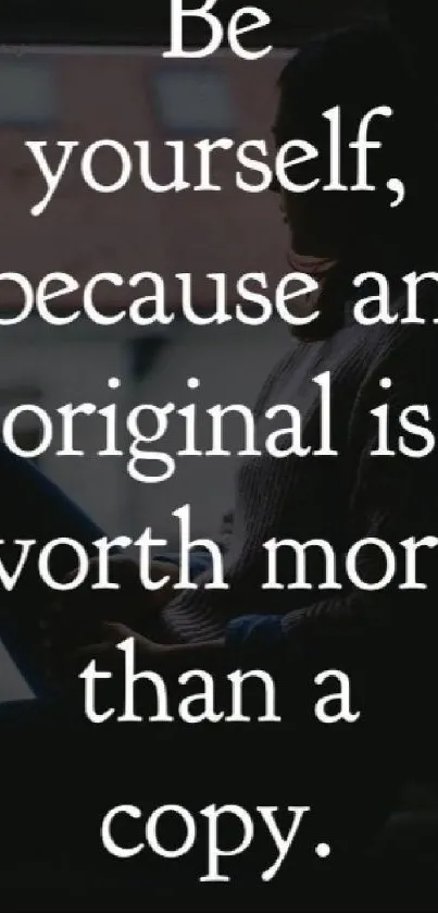 Be yourself inspiring quote on dark background mobile wallpaper.