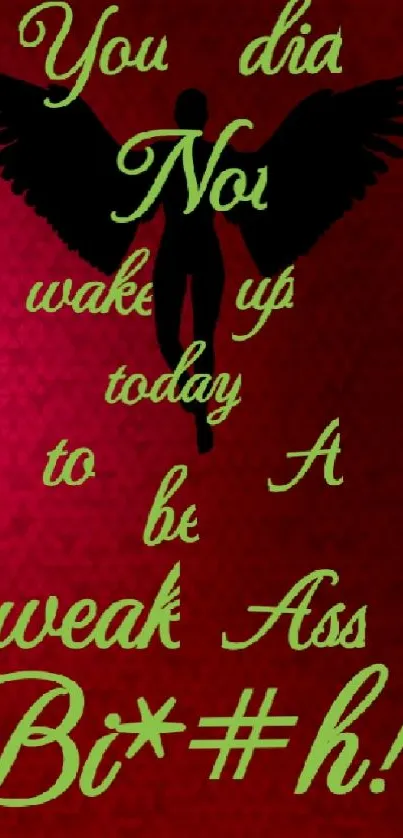 Motivational wallpaper with empowering quote on red background.